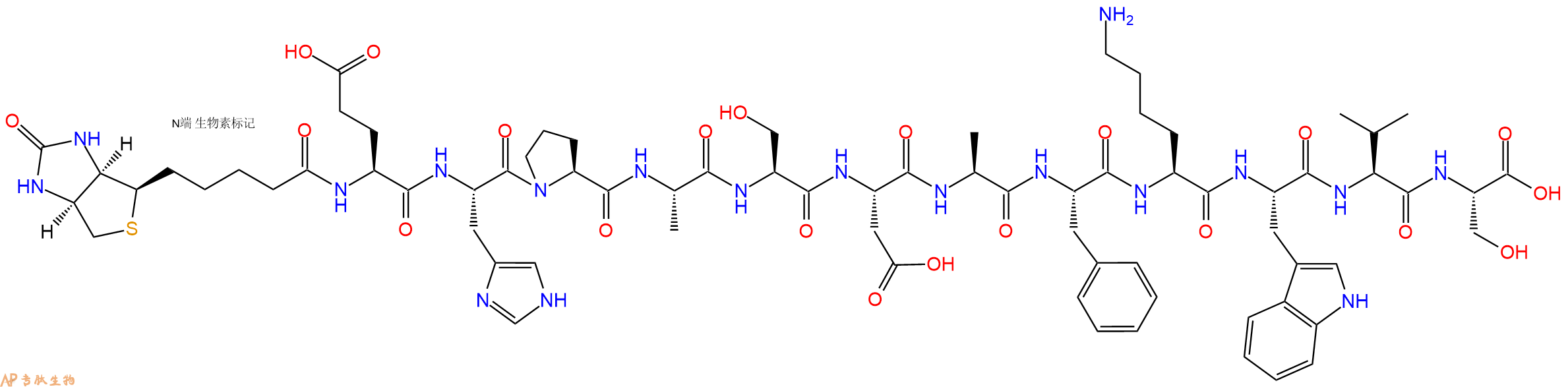 專肽生物產(chǎn)品Biotinyl-Glu-His-Pro-Ala-Ser-Asp-Ala-Phe-Lys-Trp-Val-Ser-OH