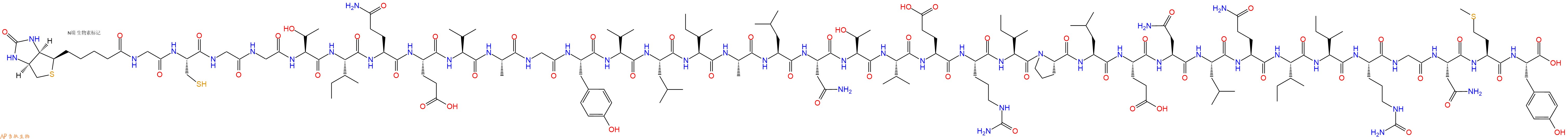 專肽生物產(chǎn)品Biotinyl-Gly-Cys-Gly-Gly-Thr-Ile-Gln-Glu-Val-Ala-Gly-Tyr-Val-Leu-Ile-Ala-Leu-Asn-Thr-Val-Glu-Cit-Ile-Pro-Leu-Glu-Asn-Leu-Gln-Ile-Ile-Cit-Gly-Asn-Met-Tyr-OH