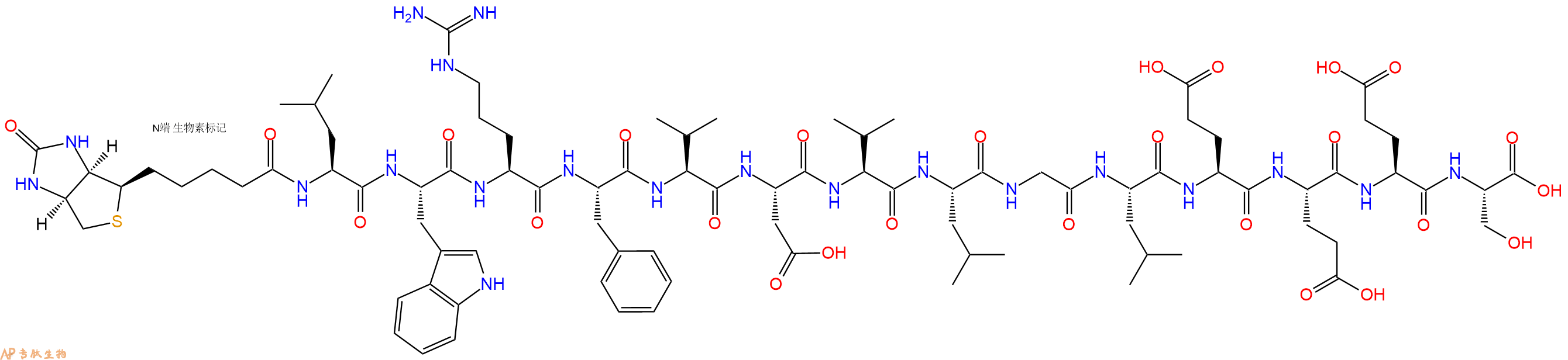 專(zhuān)肽生物產(chǎn)品Biotinyl-Leu-Trp-Arg-Phe-Val-Asp-Val-Leu-Gly-Leu-Glu-Glu-Glu-Ser-OH