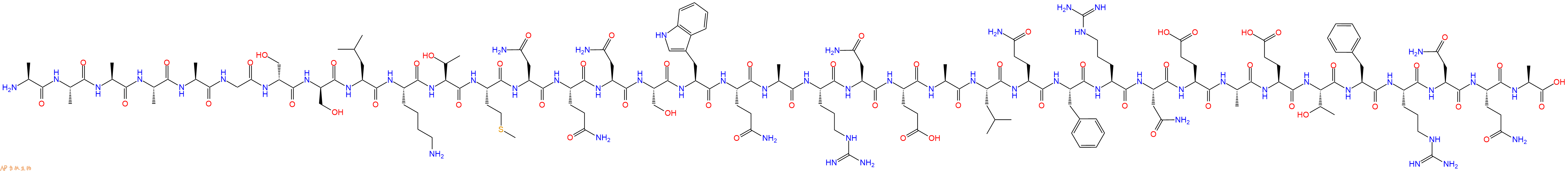 專肽生物產(chǎn)品H2N-Ala-Ala-Ala-Ala-Ala-Gly-DSer-DSer-Leu-Lys-Thr-Met-Asn-Gln-Asn-Ser-Trp-Gln-Ala-Arg-Asn-Glu-Ala-Leu-Gln-Phe-Arg-Asn-Glu-Ala-Glu-Thr-Phe-Arg-Asn-Gln-Ala-OH