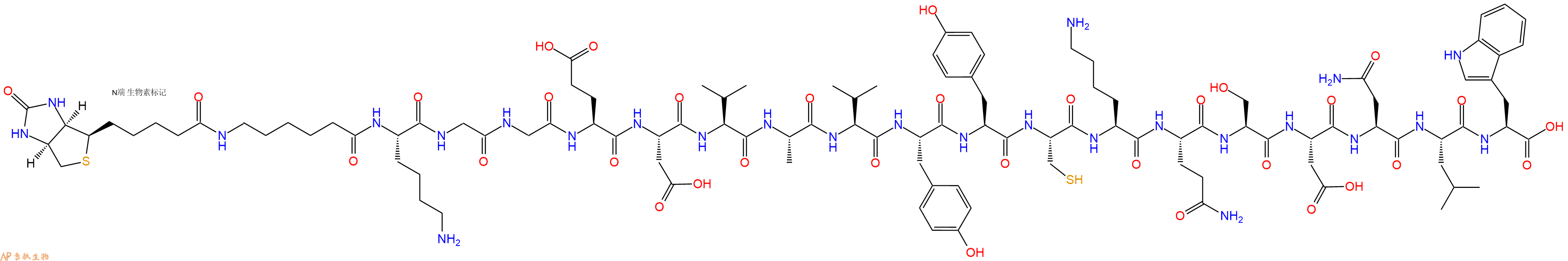 專肽生物產(chǎn)品Biotinyl-Ahx-Lys-Gly-Gly-Glu-Asp-Val-Ala-Val-Tyr-Tyr-Cys-Lys-Gln-Ser-Asp-Asn-Leu-Trp-OH