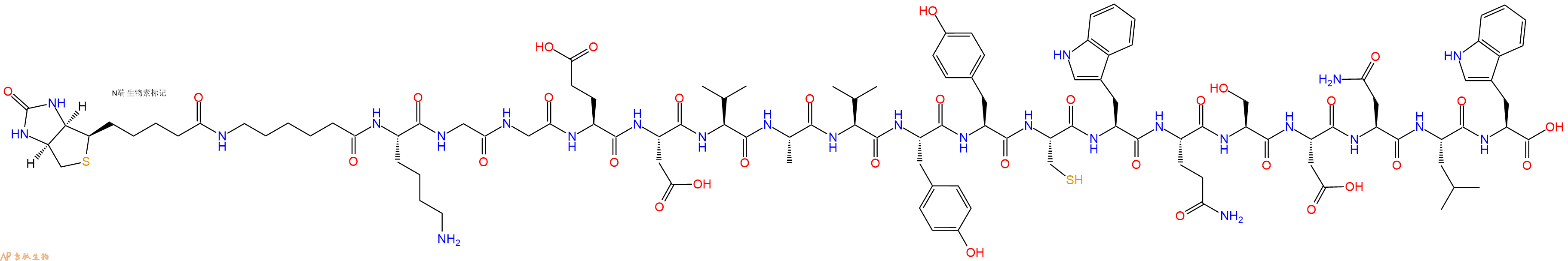 專肽生物產(chǎn)品Biotinyl-Ahx-Lys-Gly-Gly-Glu-Asp-Val-Ala-Val-Tyr-Tyr-Cys-Trp-Gln-Ser-Asp-Asn-Leu-Trp-OH