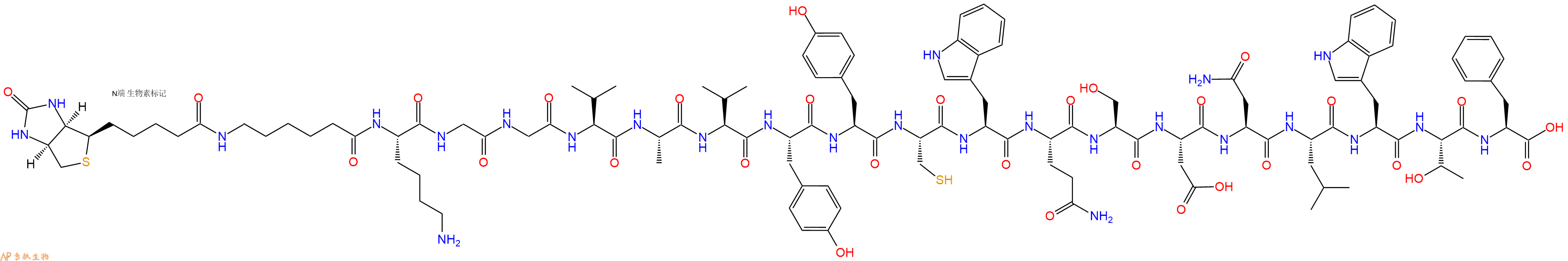 專肽生物產(chǎn)品Biotinyl-Ahx-Lys-Gly-Gly-Val-Ala-Val-Tyr-Tyr-Cys-Trp-Gln-Ser-Asp-Asn-Leu-Trp-Thr-Phe-OH